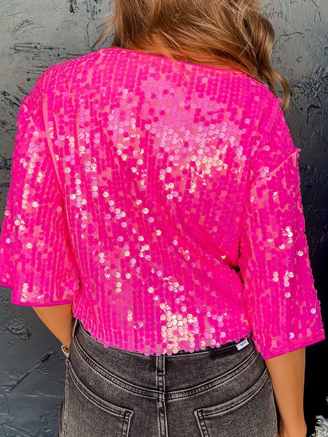 Sequin Round Neck Half Sleeve Blouse