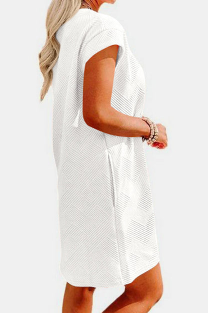 Textured Round Neck Cap Sleeve Dress