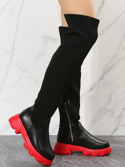 PU Leather Round Toe Platform Boots