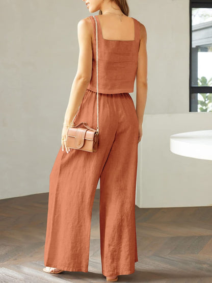 Square Neck Top and Wide Leg Pants Set