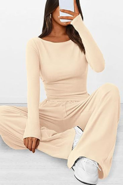 Round Neck Long Sleeve Top and Pants Set