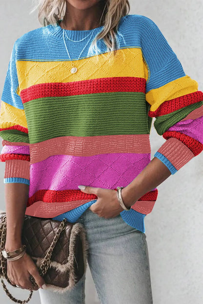 Contrast Round Neck Dropped Shoulder Sweater