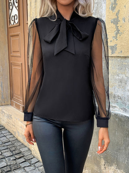 Honey Tie Neck Long Sleeve Blouse