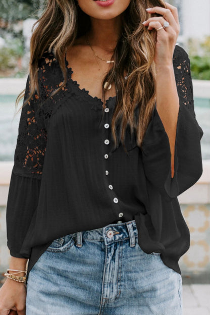 Cutout V-Neck Three-Quarter Sleeve Top