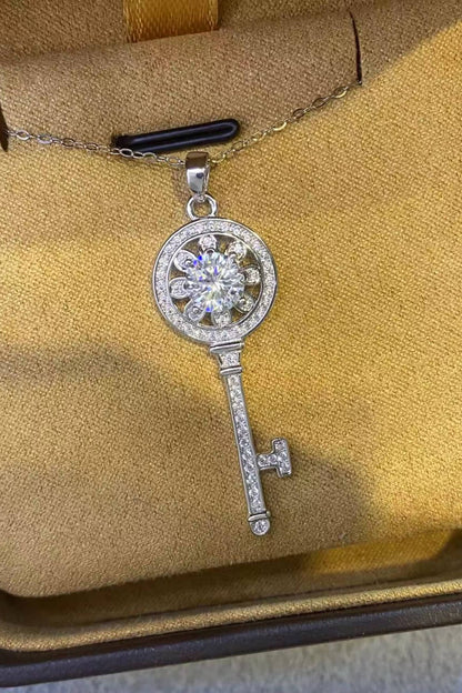 1 Carat Moissanite Platinum-Plated Key Pendant Necklace