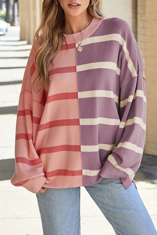 Striped Round Neck Long Sleeve Knit Top