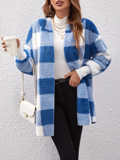 Plaid Long Sleeve Hooded Coat