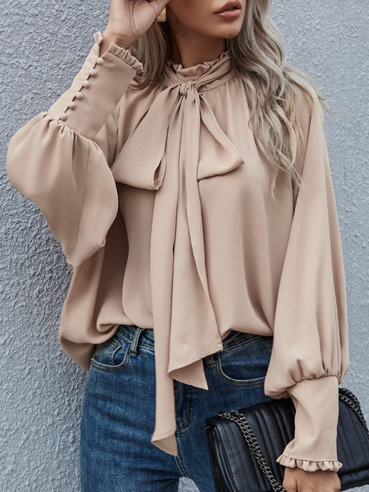 Tie Neck Lantern Sleeve Blouse