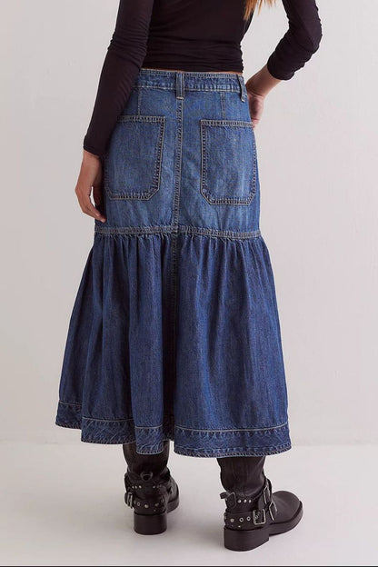 Midi Denim Skirt with Pockets