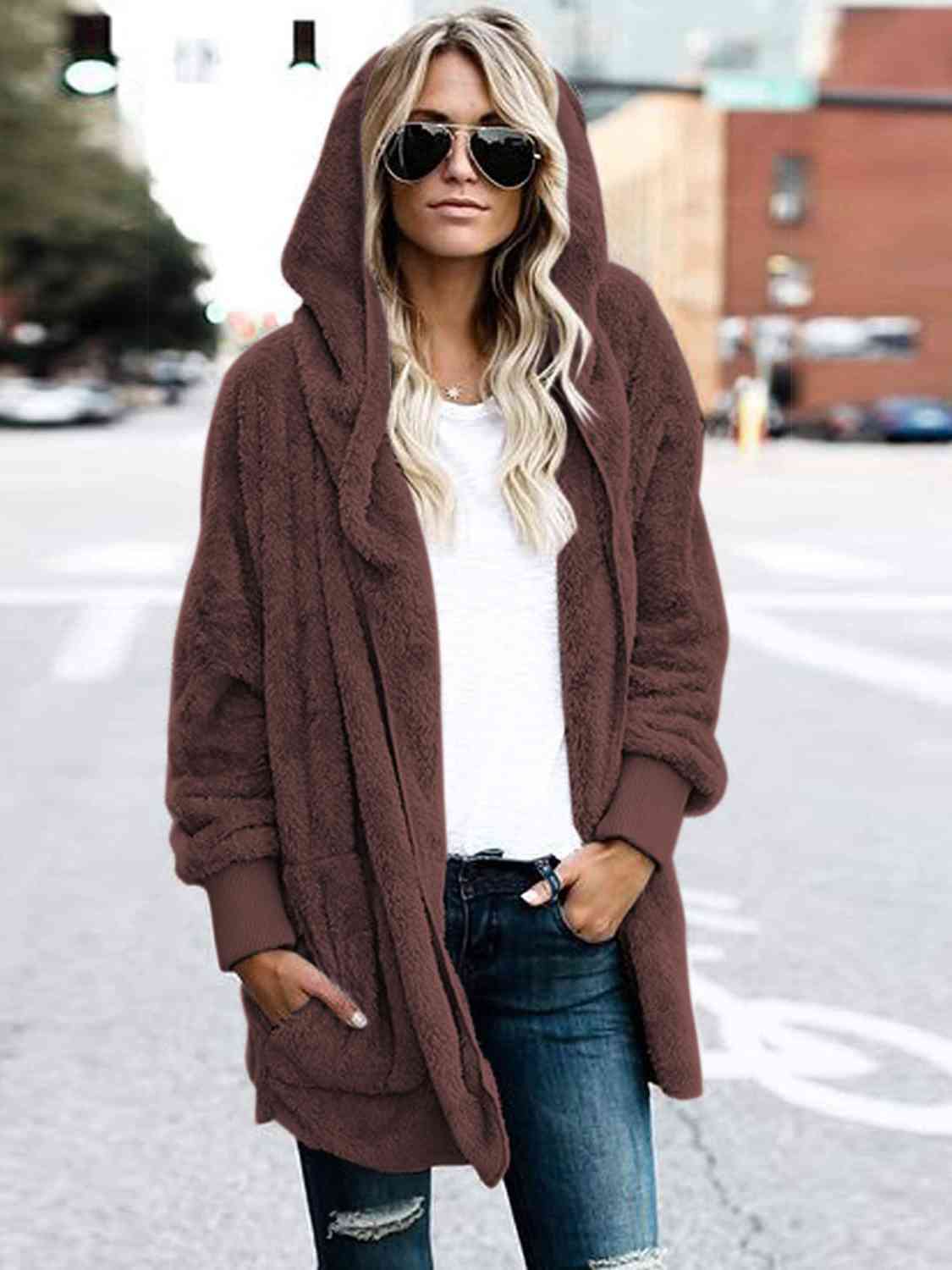 Teddy Hooded Jacket with Pockets