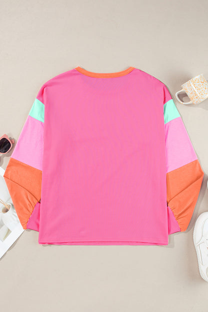 Color Block Round Neck Long Sleeve Top