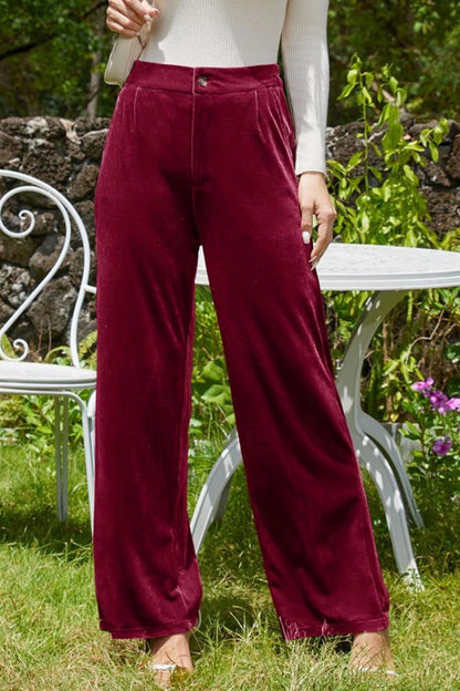 Velvet Wide Leg Pants with Pockets