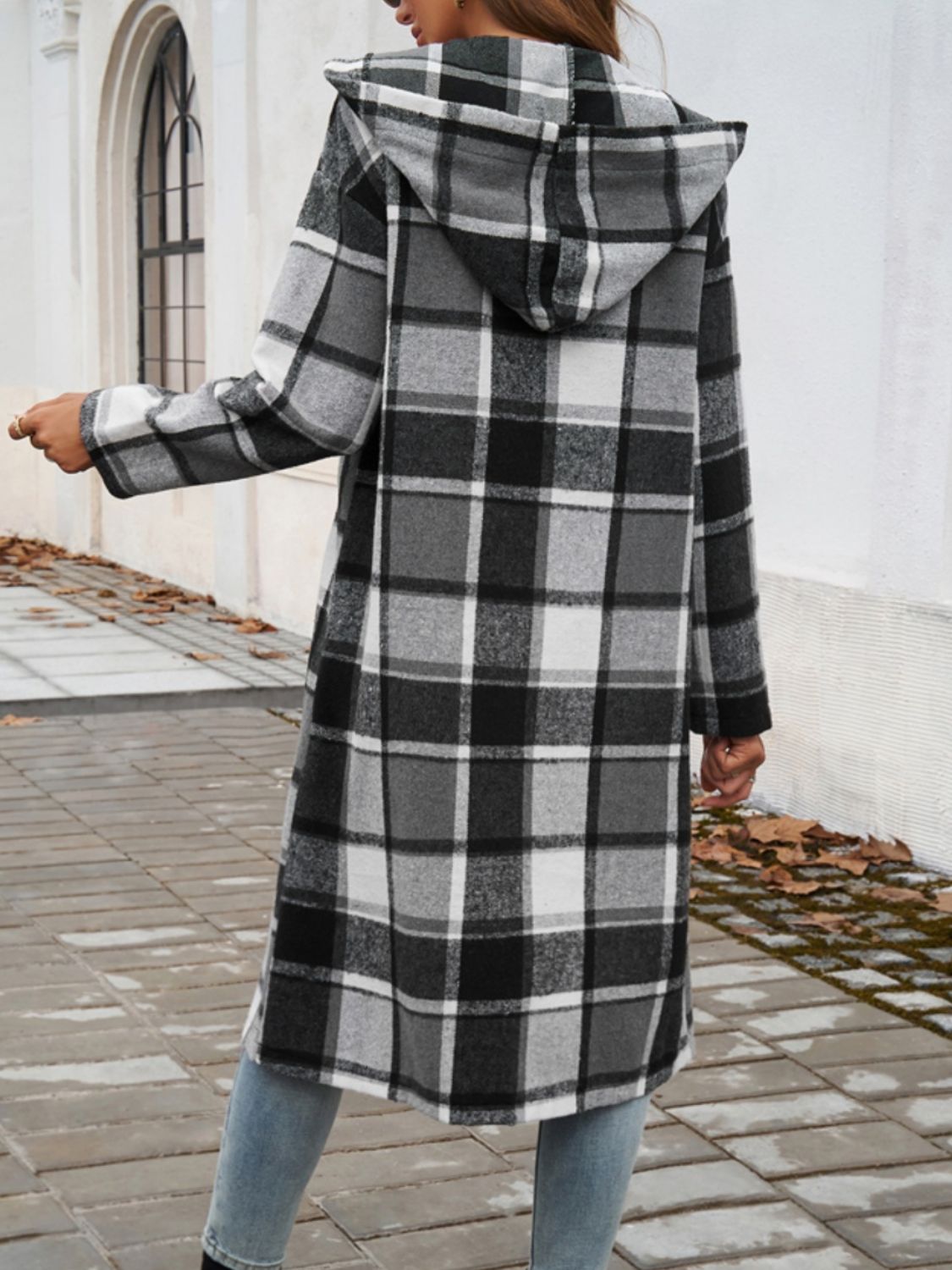 Plaid Long Sleeve Hooded Coat