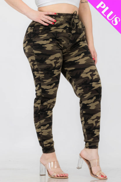 Plus Size French Terry Camo Print Joggers