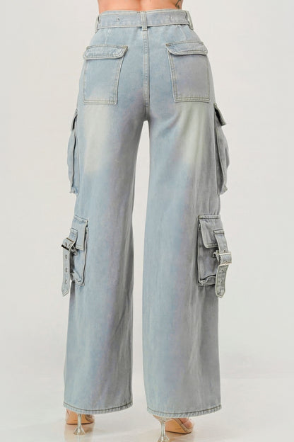 Belted Denim Cargo Jean