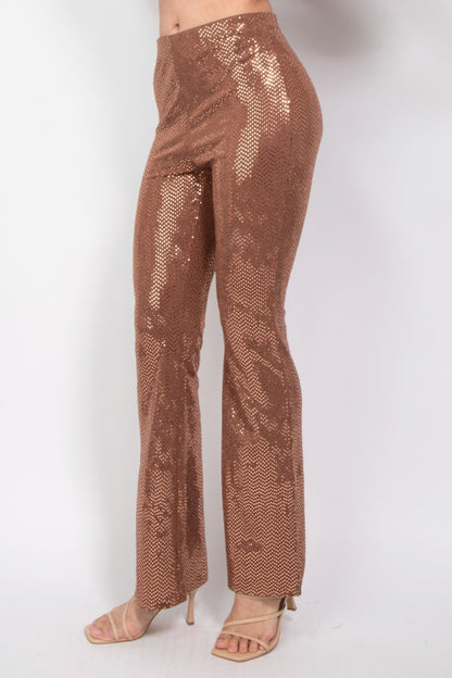 Sequined Fit & Flare Midrise Pants