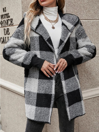 Plaid Long Sleeve Hooded Coat