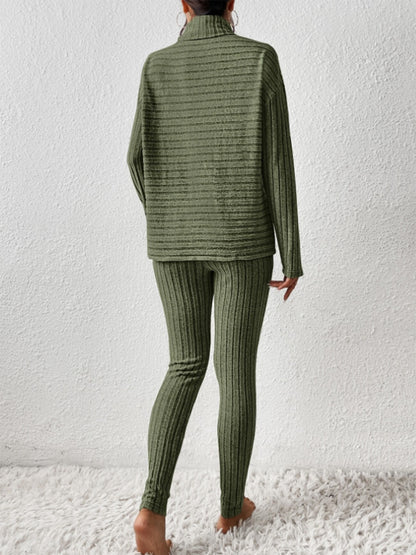 Ribbed Turtleneck Top and Pants Set