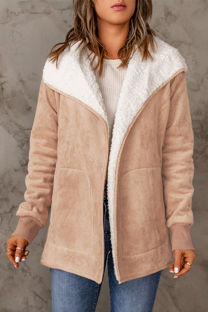 Open Front Long Sleeve Sherpa Jacket with Pockets