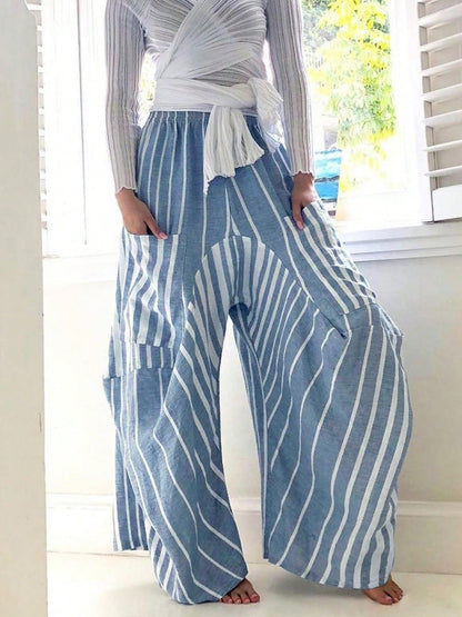 Striped Elastic Waist Wide Leg Pants