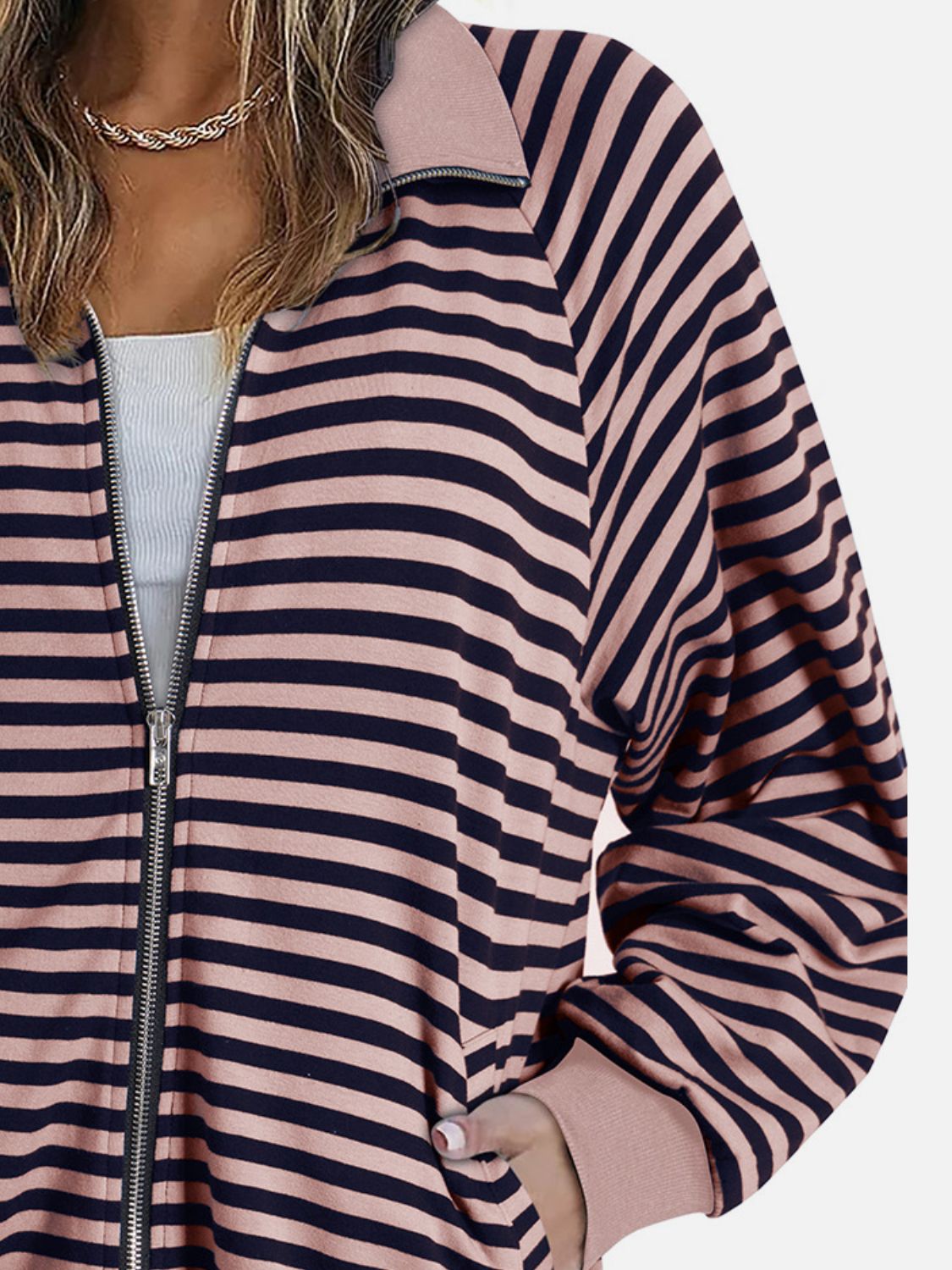 Striped Zip Up Long Sleeve Sweatshirt