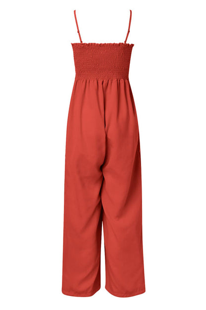 Smocked Spaghetti Strap Wide Leg Jumpsuit