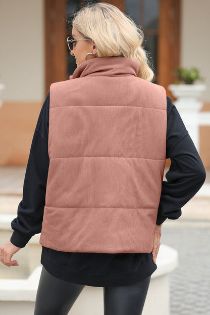 Pocketed Zip Up Turtleneck Vest Coat