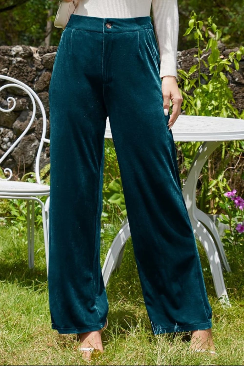 Velvet Wide Leg Pants with Pockets