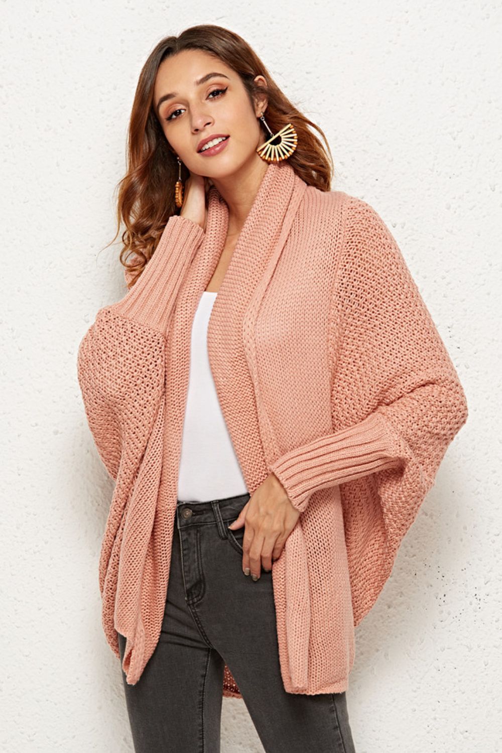 Open Front Dolman Sleeve Longline Cardigan