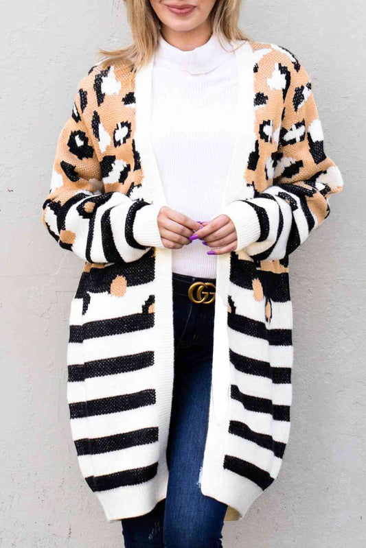 Striped Open Front Longline Cardigan