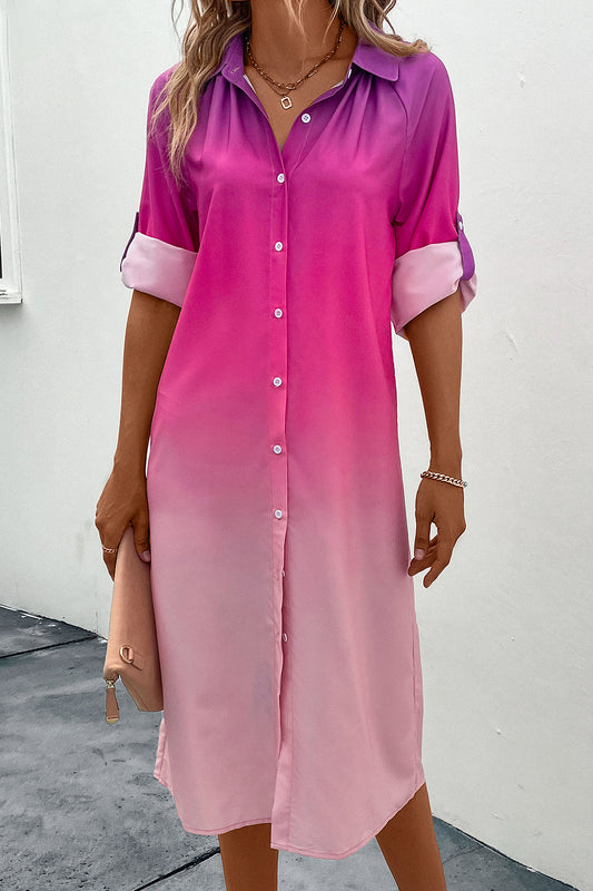 Gradient Long Sleeve Shirt Dress