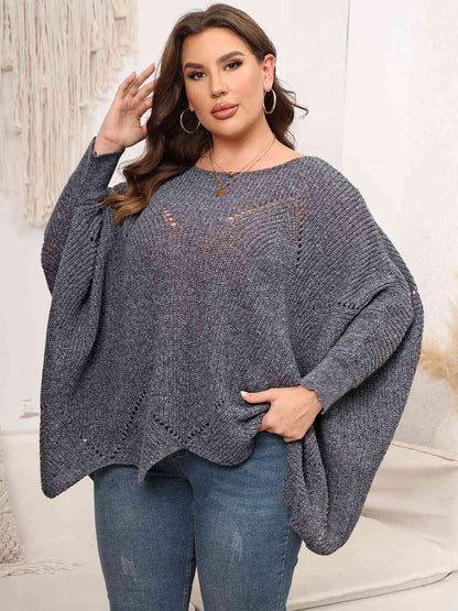 Plus Size Round Neck Batwing Sleeve Sweater