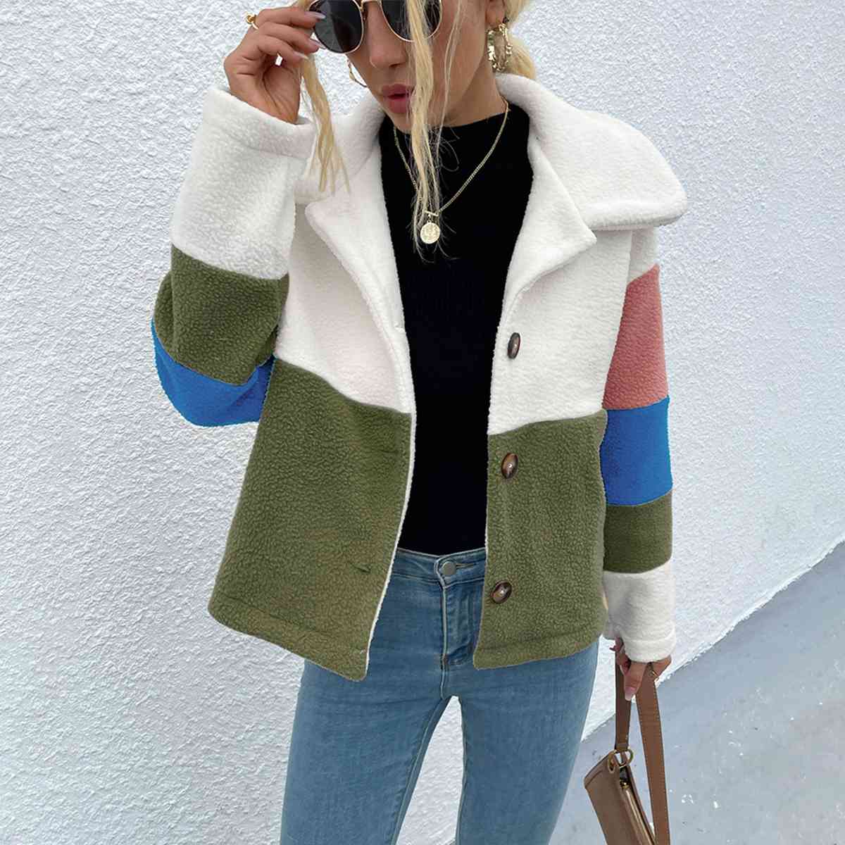 Color Block Button Down Collared Jacket