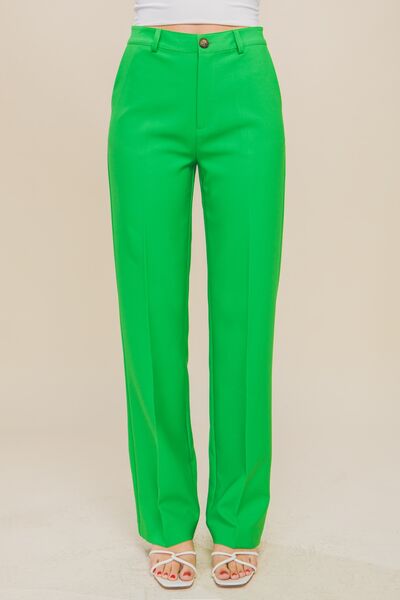 High Waist Straight Pants in Apple Green