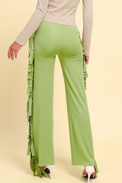 Fringe Trim Wide Leg Pants