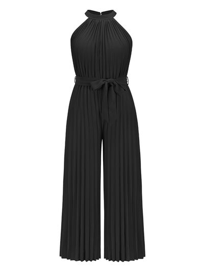 Cutout Tied Pleated Sleeveless Jumpsuit