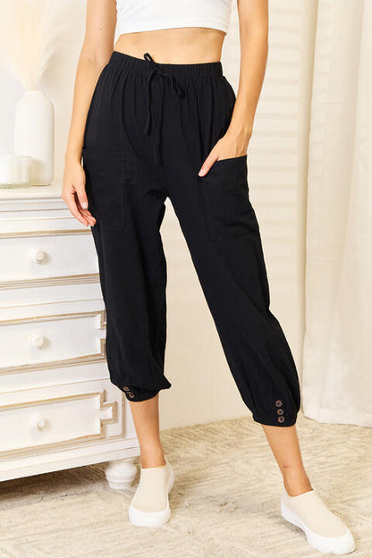 Double Take Decorative Button Cropped Pants