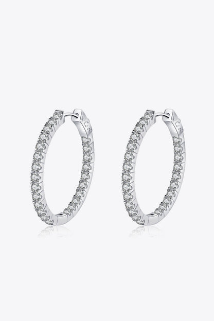 Moissanite Rhodium-Plated Hoop Earrings