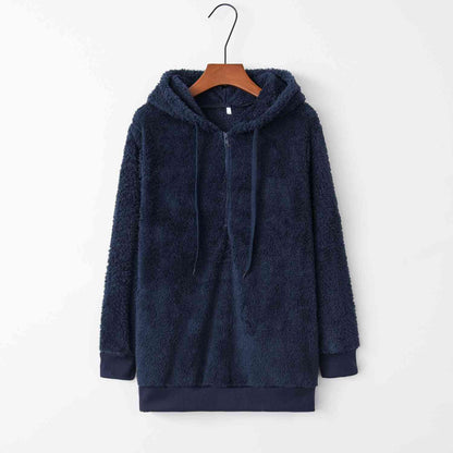 Quarter-Zip Drawstring Teddy Hoodie