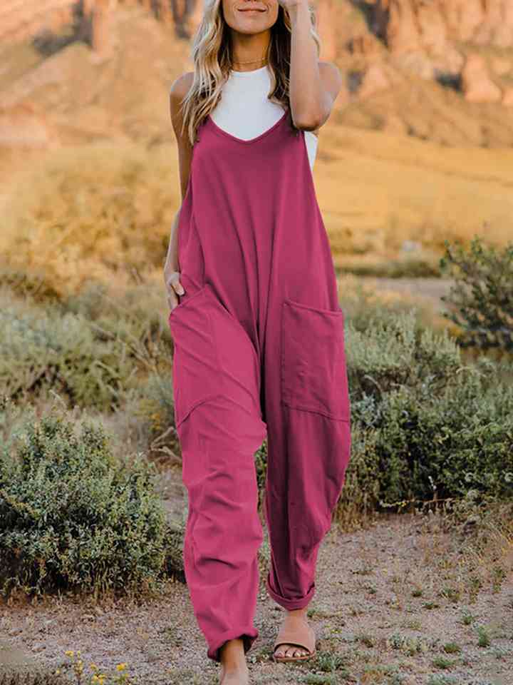 Double Take Full Size Sleeveless V-Neck Pocketed Jumpsuit