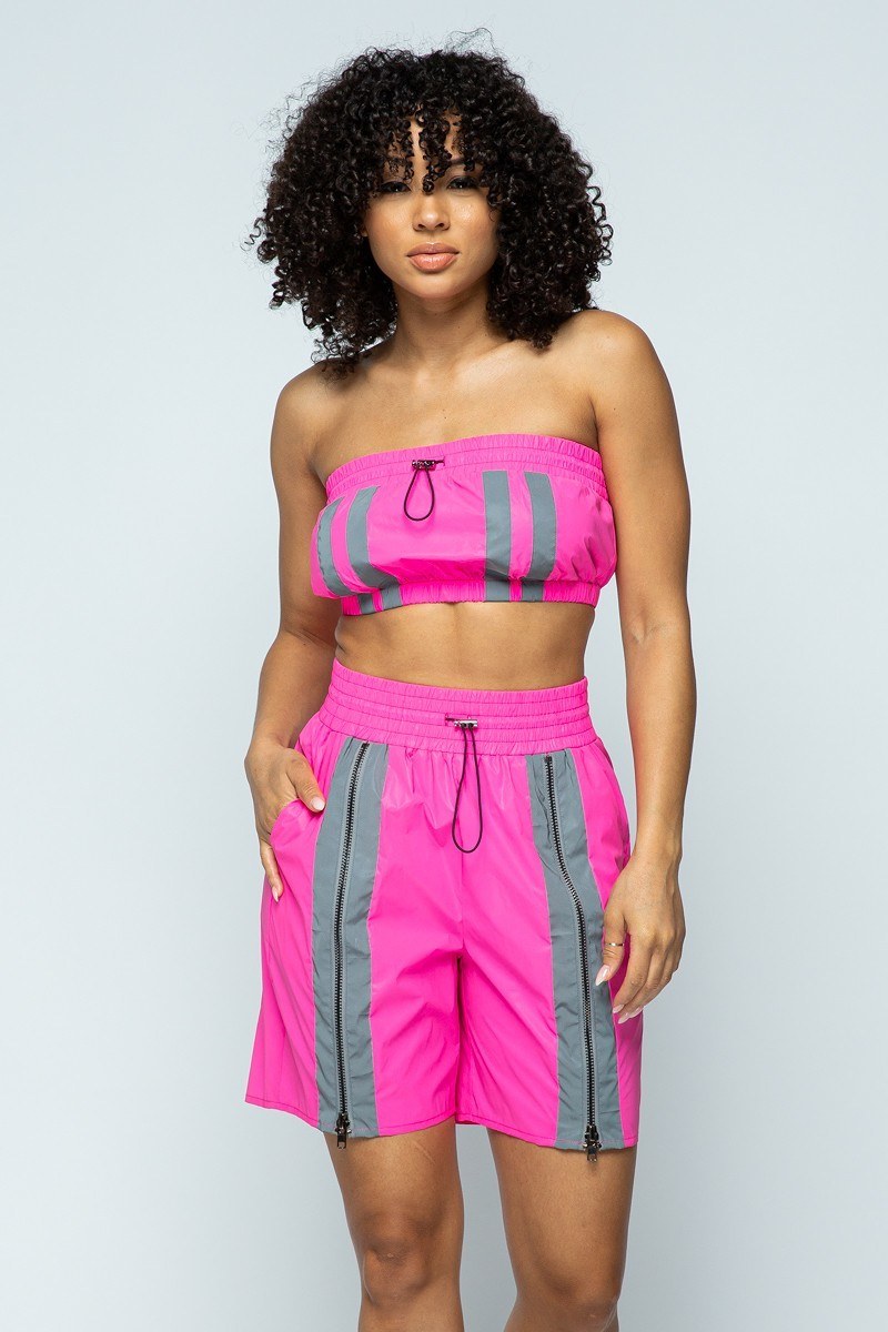 Reflective Cropped Tube Top & Shorts Set