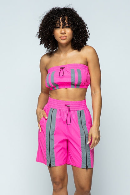 Reflective Cropped Tube Top & Shorts Set