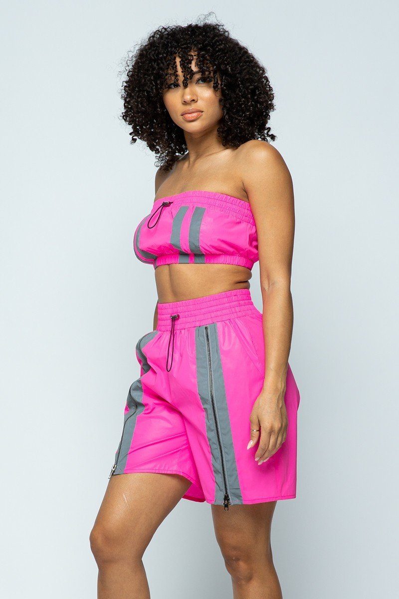 Reflective Cropped Tube Top & Shorts Set