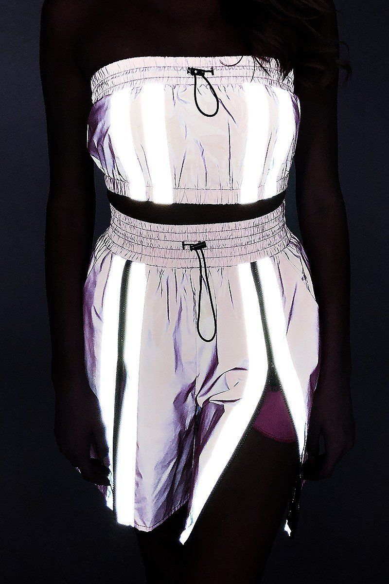 Reflective Cropped Tube Top & Shorts Set