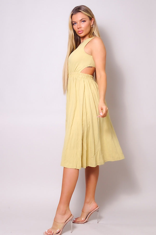 Sleeveless Back Cutout Linen Midi Dress