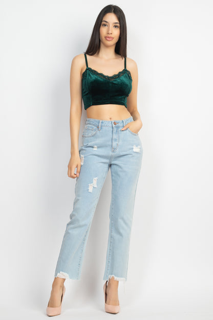 Sleeveless Corset Velvet Crop Top