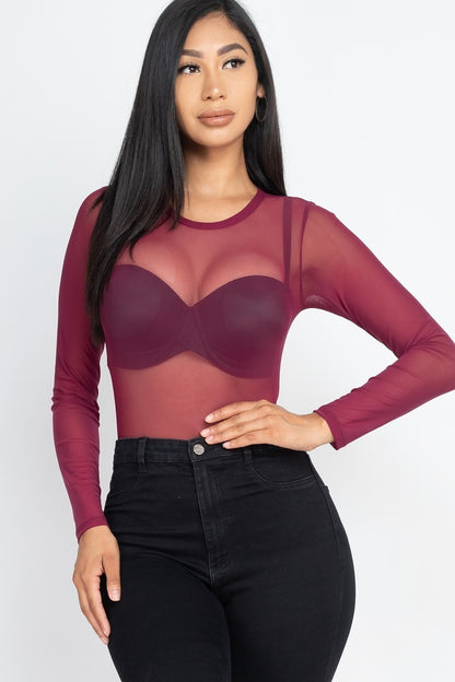 Sexy Sheer Mesh Long Sleeve Bodysuit