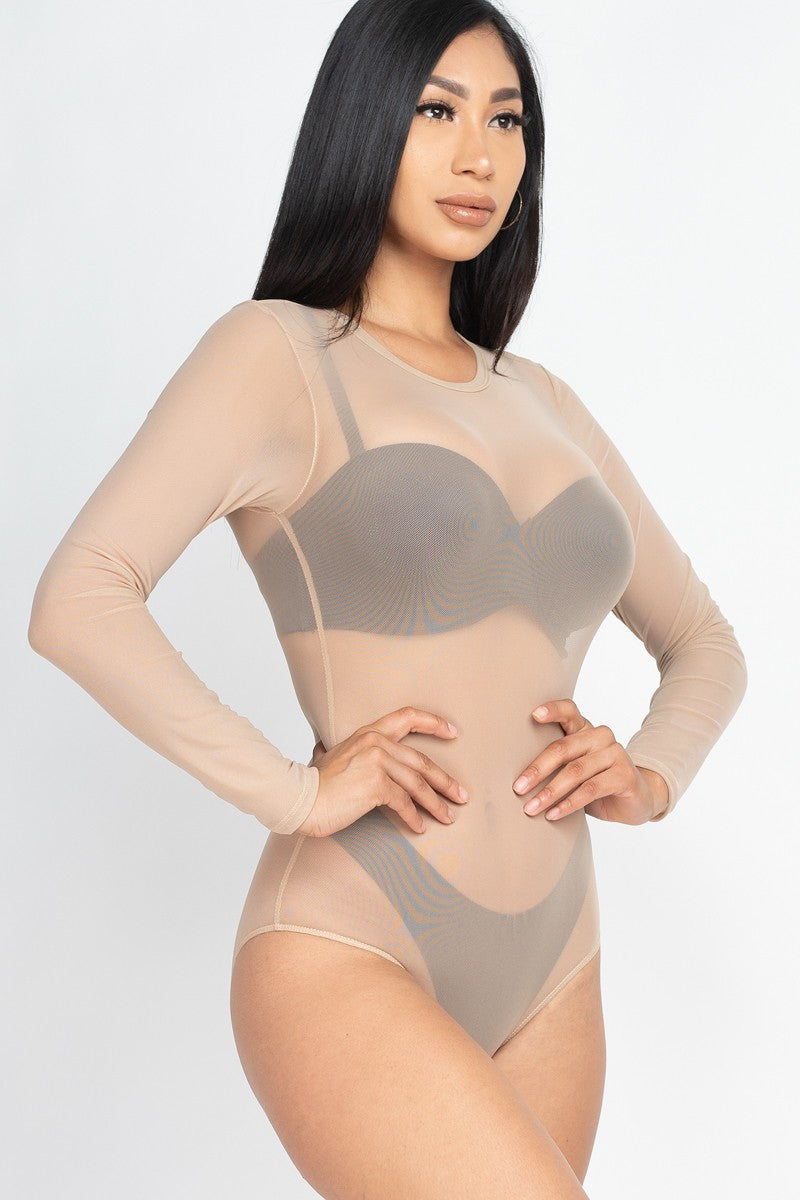 Sexy Sheer Mesh Long Sleeve Bodysuit