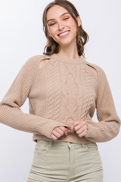 Knit Pullover Sweater With Cold Shoulder Detail