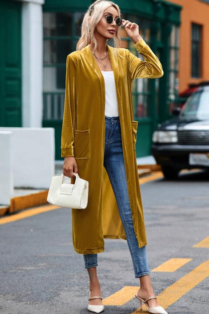 Open Front Long Cardigan with Pockets